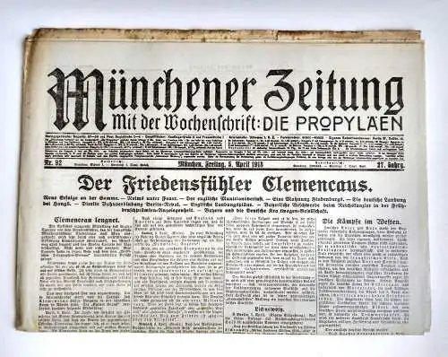 Münchner Zeitung Nr. 92 Der Friedensfühler Clemencaus 1918