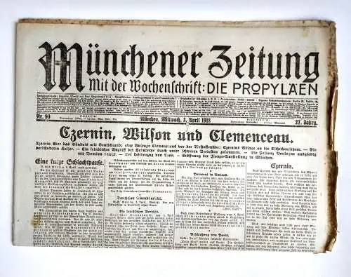 Münchner Zeitung Nr. 90 Czernin, Wilson und Clemenceau 1918