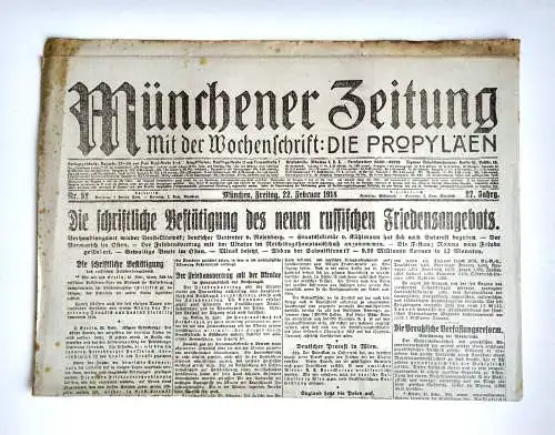 Münchner Zeitung Nr. 52 Bestätigung des neuen russischen Friedensangebots 1918