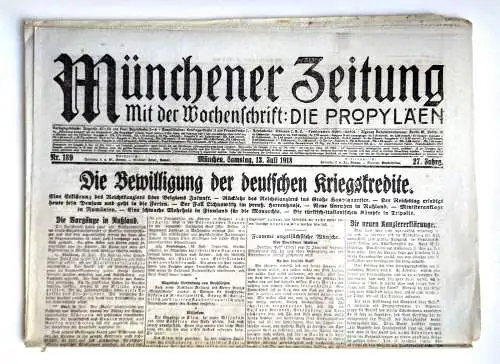 Münchner Zeitung Nr. 189 Die Bewilligung der deutschen Kriegskredite 1918