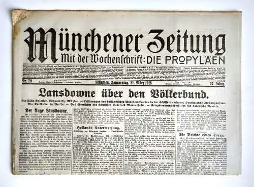 Münchner Zeitung Nr. 79 Lansdowne über den Völkerbund 1918