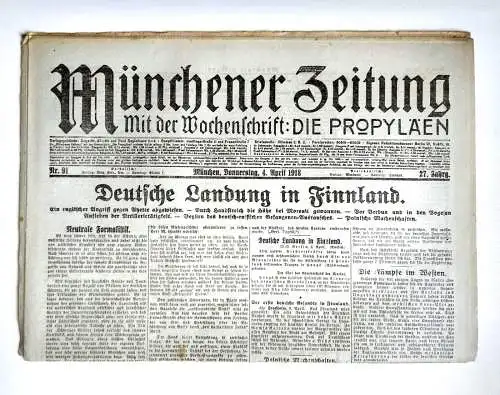 Münchner Zeitung Nr. 91 Deutsche Landung in Finnland 1918