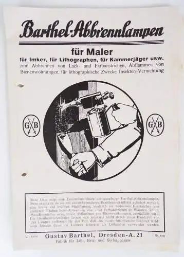 Barthel Prospekt Abbrennlampen für Maler um 1935