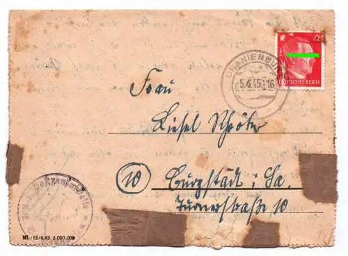 KZ Sachsenhausen Brief 1945 Oranienburg 