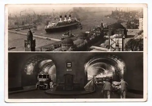 Ak Hamburg Steinwärder Hafen mit Innen und Außenansicht des Elbtunnels 1935