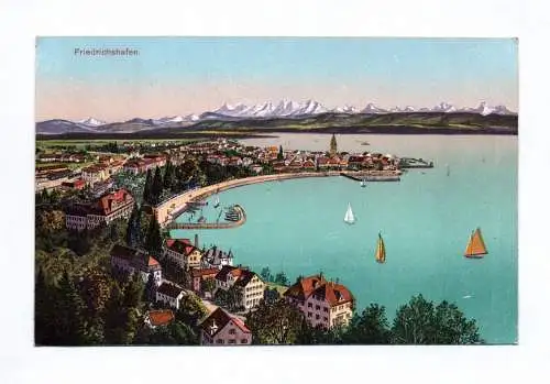 Künstler Ak Friedrichshafen Totalansicht Boote Berge