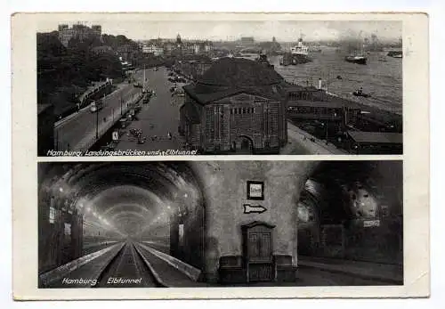 Ak Hamburg Landungsbrücken und Elbtunnel 1935