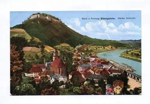 Künstler Ak Stadt und Festung Königstein Sächsische Schweiz