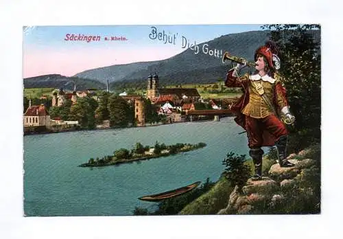 Künstler Ak Säckingen am Rhein Trompenspieler behüt dich Gott
