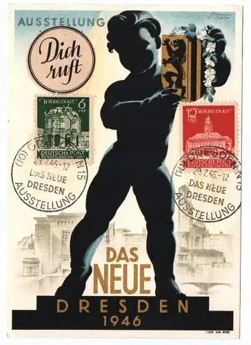 Ak Das neue Dresden Ausstellung 1946 Frankatur