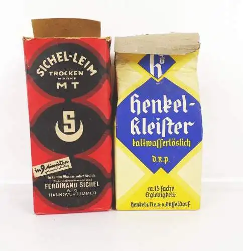 Henkel Kleister Sichel Leim 2 alte Schachteln Reklame Sammler