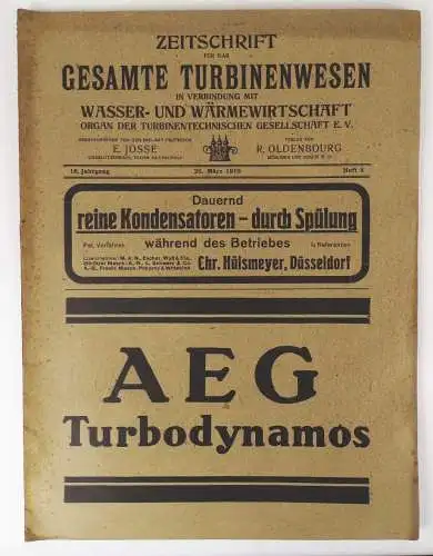 Zeitschrift für das gesamte Turbinenwesen 1919 Heft 8 Reklame AEG Maschinenbau
