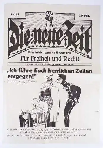 Die neue Zeit Volkstümliche parteilose Wochenschrift Craemer München um 1919