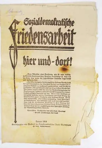 Sozialdemokratische Friedensarbeit hier und dort Zeitung Januar 1918 Politik SPD