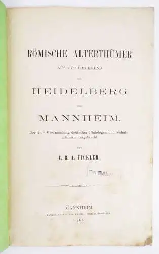 Römische Alterthümer aus der Umgebung von Heidelberg und Mannheim 1865