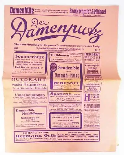 Der Damenputz Damenhüte Hut Nr 3 Cronach Berlin 1919