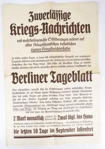 Reklame Berliner Tageblatt Zeitung zuverlässige Kriegsnachrichten 1 Wk