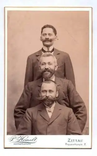 CDV Foto drei Herren mit Bart Heinelt Zittau um 1900