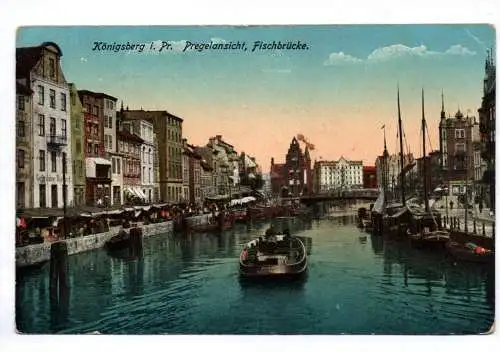 Ak Königsberg Pregelansicht Fischbrücke 1915 Feldpost