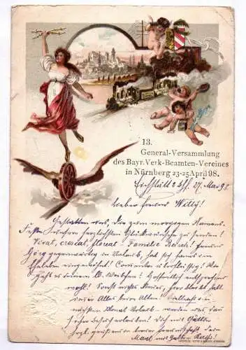 Litho Ganzsache Versammlung Verkehrs Beamte Verein 1898 Nürnberg