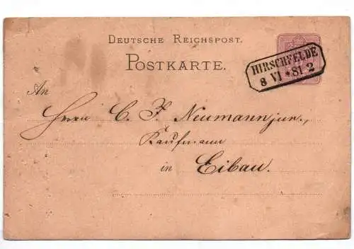 Ganzsache Hirschfelde 1881 R2 Stempel