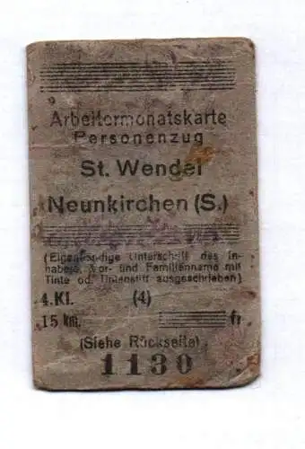 Fahrschein St. Wendel Neunkirchen S Arbeiter Monatskarte