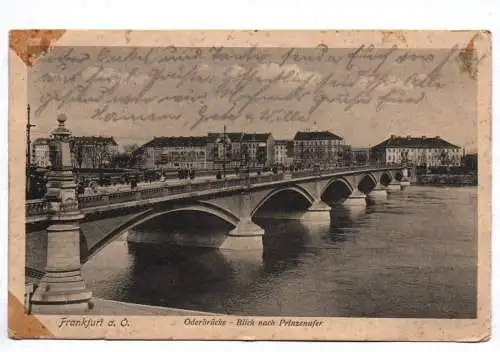 Ak Frankfurt Oder Oderbrücke Blick nach Prinzenufer 1916