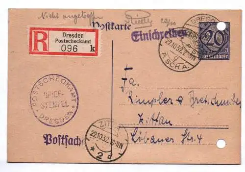 R - Ganzsache Dresden Postscheckamt Dienstmarke Stempel 1932