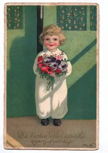 Fritz Baumgarten Ak Geburtstag Bube mit Blumen 1927