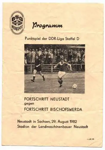 Fussball Programm DDR Liga Staffel D Fortschritt Neustadt vs Bischofswerda 1982