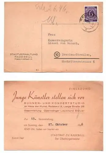 Radebeul Postkarten 1946 Bühnen Konzertstudio Junge Künstler Liesel von Schuch