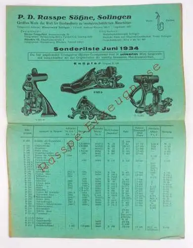 Solingen Rasspe Reklame Prospekt Sonderliste Juni 1934