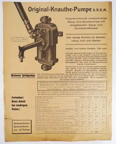 Prospekt Bischofswerda Knauthe Pumpen um 1930