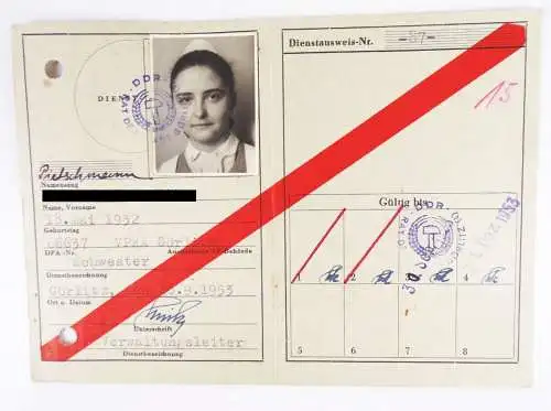 DDR Dienstausweis Krankenschwester Görlitz 1953 Ausweis