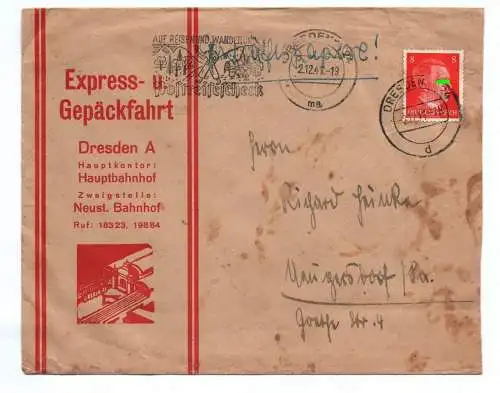 Firmen Brief 1941 Express und Gepäckfahrt Eisenbahn Dresden Hauptbahnhof
