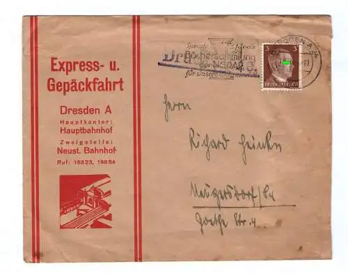Brief Dresden Hauptbahnhof Express und Gepäckfahrt 1941 Reichsbahn Werbung