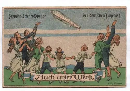 Zeppelin Eckner Spende Ak Auch unser Werk Franz Stassen 1926 Vignette gelaufen