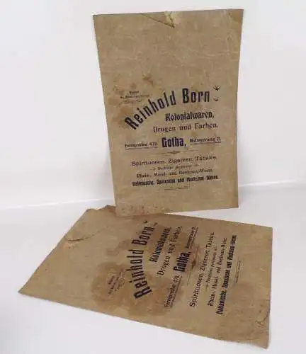 Papiertüte Reklame Reinhold Born Kolonialwaren Gotha um 1900