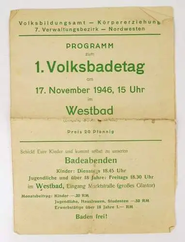 Programm Volksbadetag Westbad Leipzig 1946