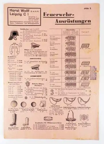 Feuerwehr Ausrüstung Horst Wolff Leipzig 1936 Preisliste Katalog