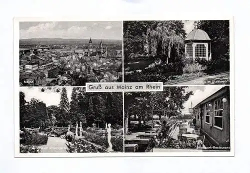 Ak Gruß aus Mainz am Rhein Pavillon im Stadtpark Rosengarten Restaurant
