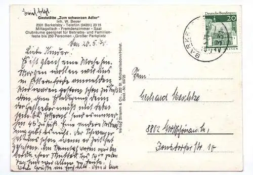 Ak Gruss aus Barkelsby 1970 Gaststätte zum Schwarzen Adler