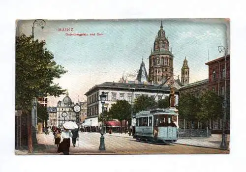 Künstler Ak Mainz Gutenbergplatz und Dom 1908
