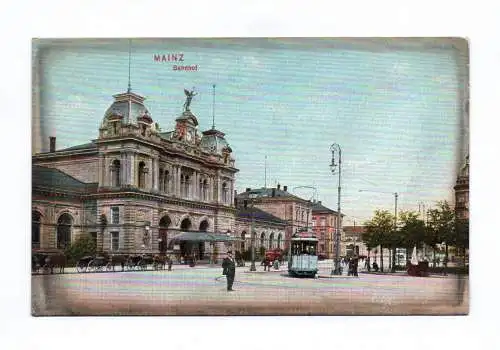 Künstler Ak Mainz Bahnhof 1908 Straßenbahn