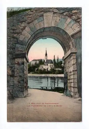 Ak Blick durch die Anschlussmauer nach Puchenau bei Linz an der Donau 1908