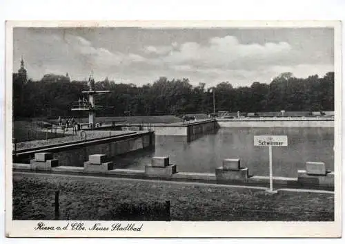Ak Riesa an der Elbe Neues Stadtbad 1941