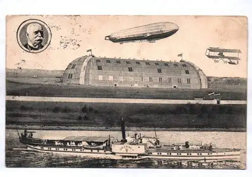 Ak Dresden Kaditz Luftschiffhalle Zeppelin Raddampfer Dresden 1914