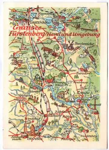Künstler Ak Gransee Fürstenberg Havel und Umgebung Karte Orte 1974