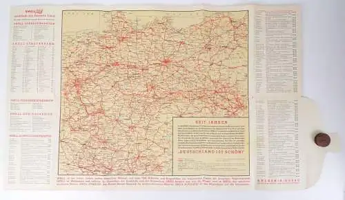 Shell Straßenkarte Deutschland 1930 er Drucksache Übersichtsplan Landkarte