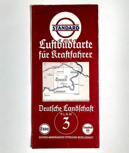Esso Standard Luftbildkarte f. Kraftfahrer Passau München Innsbruck Plan 3